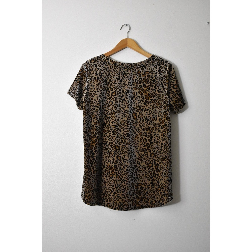 Amaryllis Leopard Print Velvet‎ V-Neck Top Women Size S Brown Excellent High-Low - Picture 4 of 6